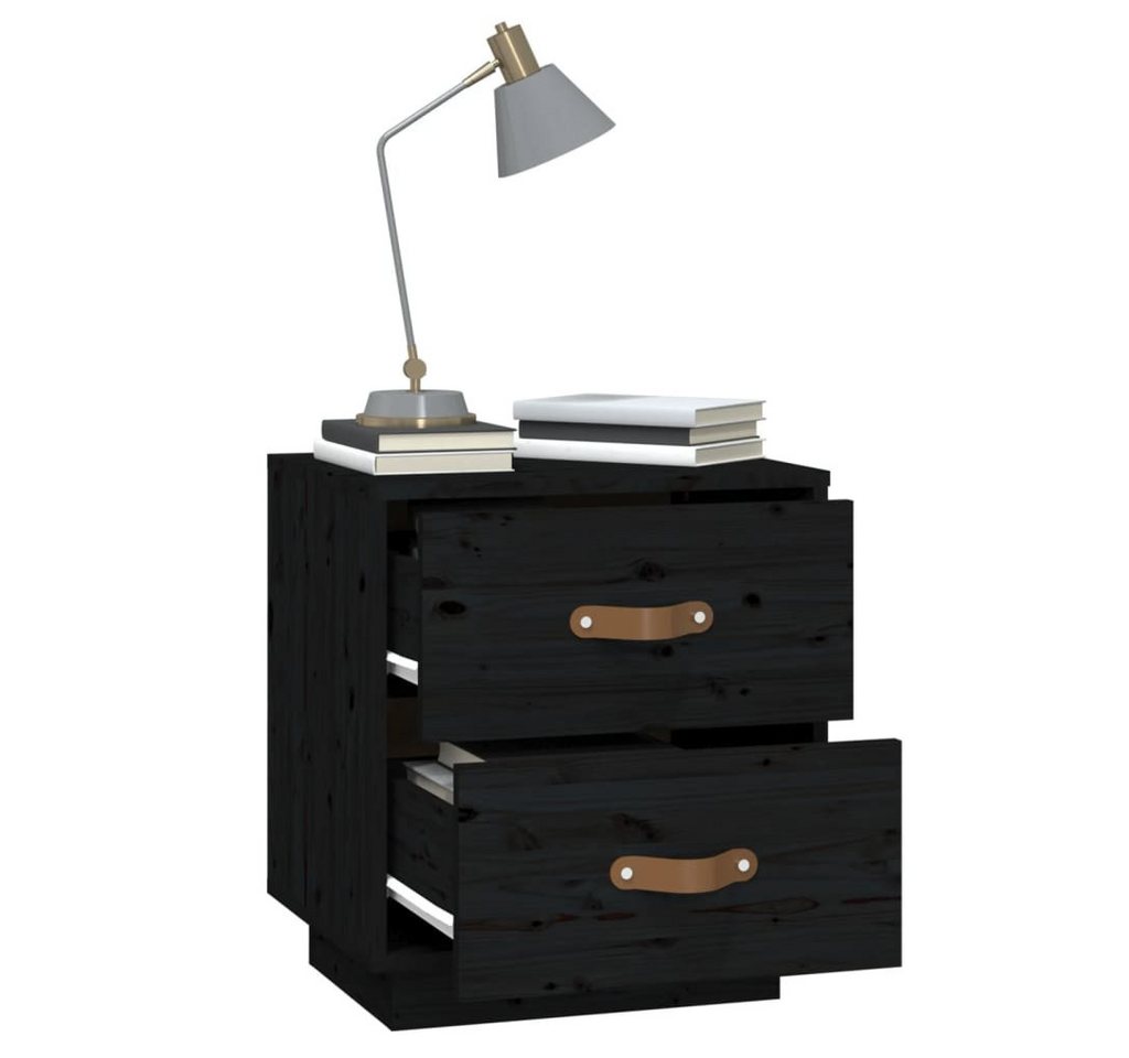cocosity Nachtkommode Nachttisch, schwarz, 40 x 34 x 45 cm, massives Kiefernholz, Geradlinige Maserung, mit natürlichen Holzast von cocosity