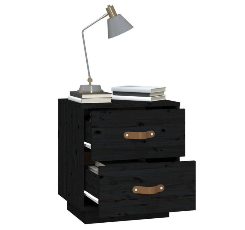 cocosity Nachtkommode Nachttisch, schwarz, 40 x 34 x 45 cm, massives Kiefernholz, Geradlinige Maserung, mit natürlichen Holzast von cocosity