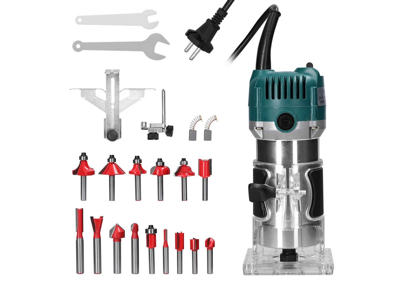 cocosity Oberfräse Schnitz-, Bohr-, Kantenbearbeitungsmaschine für die Holzbearbeitung, Externe Kohlebürste, Höhenverstellknopf Spannfutterdurchmesser 6,35 mm von cocosity