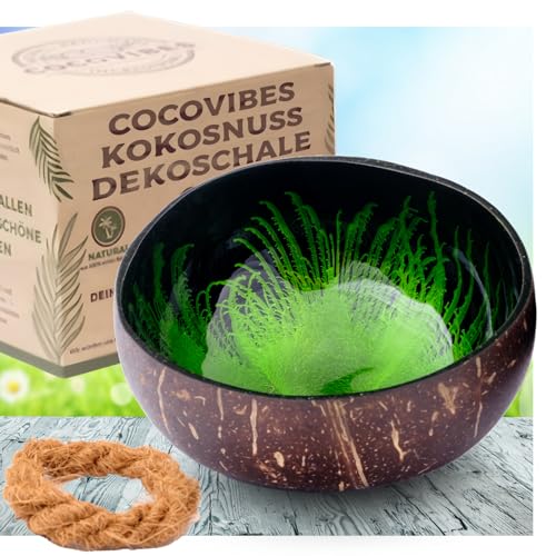 cocovibes JADE Kokosnuss Dekoschale grün - schwarz inkl. Untersetzer/Snackschale Holz/Dekoschale für Schlüssel/Schmuckschale/Schüsselschale modern/nachhaltig von cocovibes