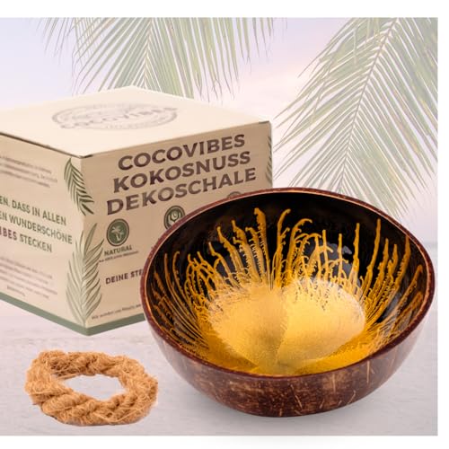 cocovibes Kokosnuss Schale AMBER inkl. Untersetzer/Snack Schale/Deko Schale für Schlüssel/Schmuck Schale/Servierschale/modern Splash gold schwarz von cocovibes