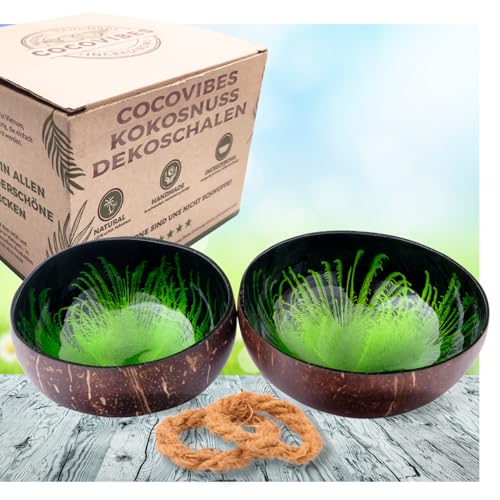 cocovibes Kokosnuss Schale JADE im 2er Set mit Untersetzer/Snack Schale/Deko Schale für Schlüssel/Schmuck Schale/Servierschale/modern Splash grün schwarz von cocovibes