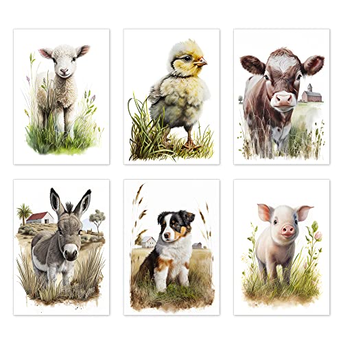 codiarts.® 6er Poster Set - deine Tierfreunde - Kinderzimmer, Baby Babyzimmer Deko, niedliche glückliche Tiere, Digitaldruck von Aquarellbildern, Poster ohne Rahmen (Farm-01, DIN-A3) von codiarts.