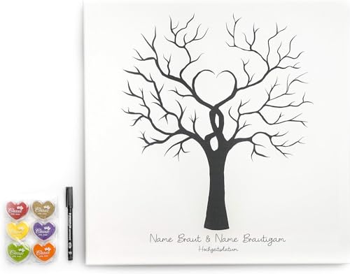 codiarts. personalisierte Leinwand für Fingerabdrücke | 50x50cm | Hochzeit | Jubiläum | Geburtstag | als Gästebuch inkl. Stempelkissen und Stift - Motiv Baum wedding tree (Baum) von codiarts.