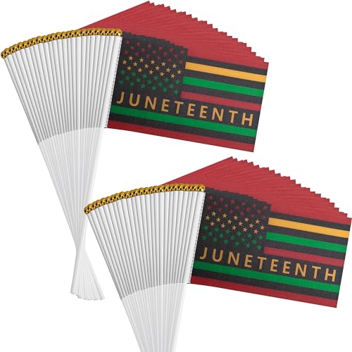 50 Stück kleine Handflaggen Juneteenth Handflaggen Sticks, Mini Juneteenth Feier Freiheit Flagge auf Stab, kleine Hand winkende Flaggen für Afrika Amerikanische Party Paraden Event Dekoration von codree
