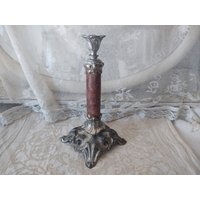 Antik Vintage Kerzenleuchter Marmoriert Kerzenständer 19.jahrhundert Marmor Imitat Kandelaber Brocante Shabby Patina Boudoir French Bohemian von coerdefleur