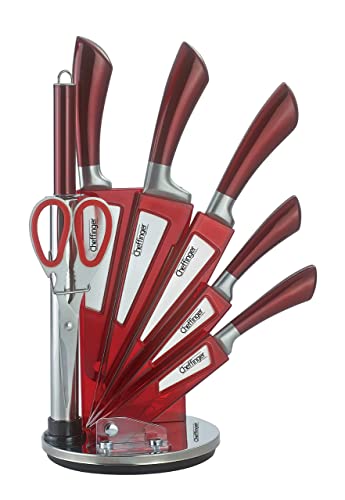 8-teiliges Profi Messer-Set Messerblock sehr hochwertiges Selbstschärfen Messer Küchenmesser Set Kochmesser Edelstahl in Rot von cofi1453