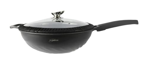 COFI 1453 WOK Pfanne 32cm Induktion Aluguss mit Deckel Antihaft Bratpfanne Marmorbeschichtung Gastronomie Home Wokpfanne von COFI 1453