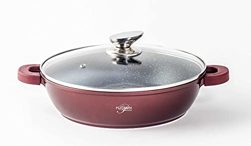 WOK Servierpfanne Schmorpfanne/Niedrigtopf/Servierpfanne Kochtopf Induktion Ø24cm Aluguss Topf Pfanne Silikon-Griffe Burgundy von cofi1453