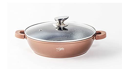 COFI 1453 WOK Servierpfanne Schmorpfanne/Niedrigtopf/Servierpfanne Kochtopf Induktion Ø24cm Aluguss Topf Pfanne Silikon-Griffe Copper von COFI 1453