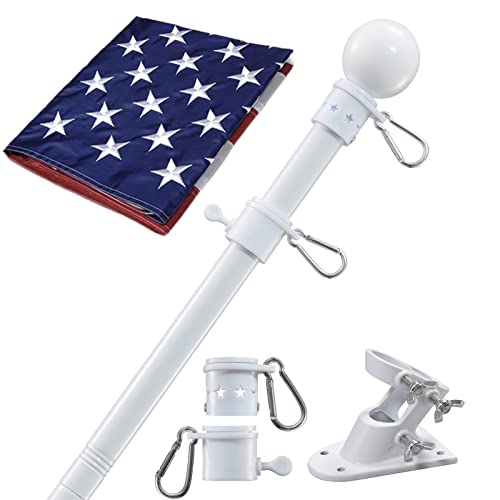 Hausflaggenmast mit amerikanischer Flagge – Fahnenmasten Wohnset mit 1.8 m verhedderungsfreiem Metall-Fahnenmast, 7.6x12.7 cm bestickte US-Flagge, Halterung, Veranda, Outdoor-Weiß von cogardenshower
