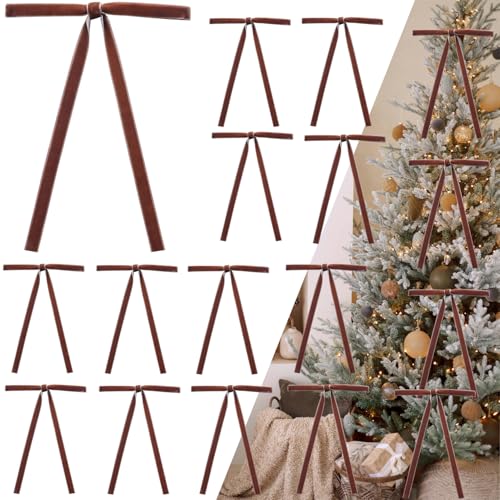 50 Stück Kamel-Samtschleifen für Weihnachtsbaum, 12,7 x 17,8 cm, vorgebundene Urlaubsschleifen für Baum, Kranz, Geschenkverpackung und Dekoration (0,95 cm Breite) von cogont
