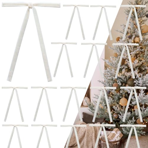 50 Stück beige Samtschleifen für Weihnachtsbaum – 12,7 x 17,8 cm vorgebundene Urlaubsschleifen für Baum, Kranz, Geschenkverpackung und Dekoration (0,95 cm Breite) von cogont