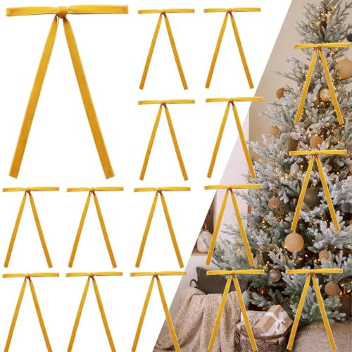 50 Stück goldene Samtschleifen für Weihnachtsbaum – 12,7 x 17,8 cm vorgebundene Urlaubsschleifen für Baum, Kranz, Geschenkverpackung und Dekoration (0,95 cm Breite) von cogont