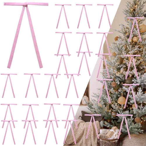 50 Stück rosa Samtschleifen für Weihnachtsbaum – 12,7 x 17,8 cm vorgebundene Urlaubsschleifen für Baum, Kranz, Geschenkverpackung und Dekoration (0,95 cm Breite) von cogont