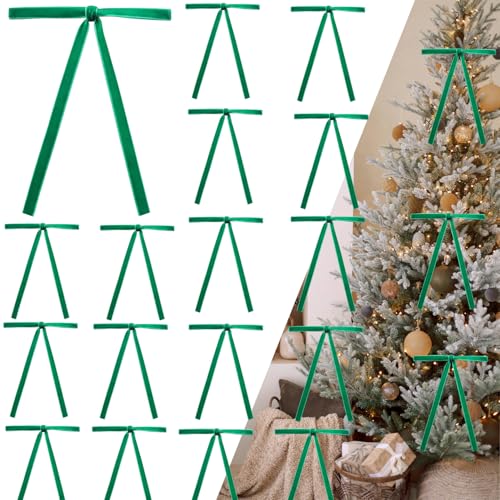 50 grüne Samtschleifen für Weihnachtsbaum – 12,7 x 17,8 cm vorgebundene Urlaubsschleifen für Baum, Kranz, Geschenkverpackung und Dekoration (0,95 cm Breite) von cogont