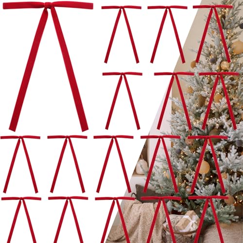 50 rote Samtschleifen für Weihnachtsbaum, 12,7 x 17,8 cm, vorgebundene Urlaubsschleifen für Baum, Kranz, Geschenkverpackung und Dekoration (0,95 cm Breite) von cogont