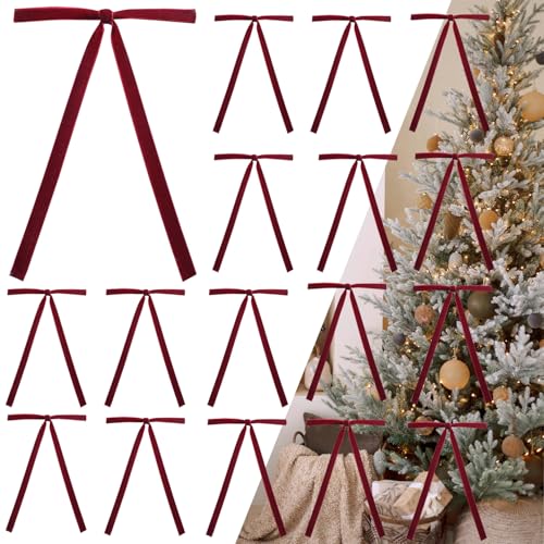 Burgunderrote Samtschleifen für Weihnachtsbaum, 12,7 x 17,8 cm, vorgebundene Urlaubsschleifen für Baum, Kranz, Geschenkverpackung und Dekoration (0,95 cm Breite) von cogont