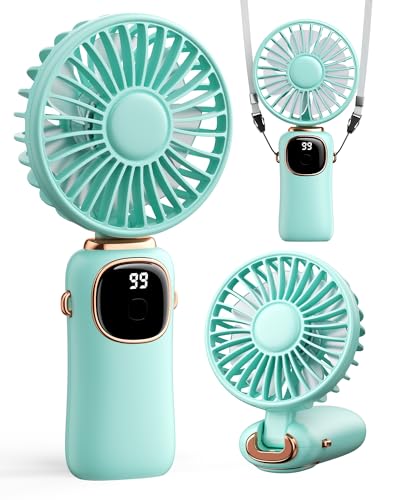 coldSky Tragbarer Handventilator, 4000 mAh, batteriebetriebener Ventilator mit LED-Anzeige, Hand-/Hals-/Schreibtisch-3-in-1-persönlicher kleiner Ventilator, 90° faltbarer Schreibtischventilator mit von coldSky