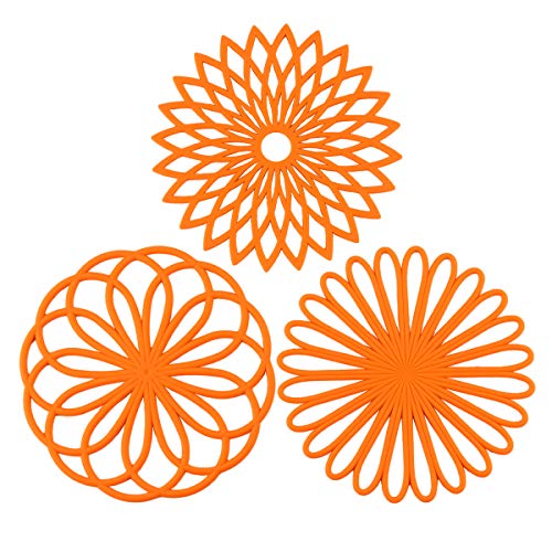3er Set Silikon Topfuntersetzer Matte - Hot Pot Holder Hot Pads für Tisch & Arbeitsplatte - Untersetzer für heiße Gerichte - rutschfeste & Hitzebeständige Küche Hot Pads für Töpfe & Pfannen - Orange von colinda