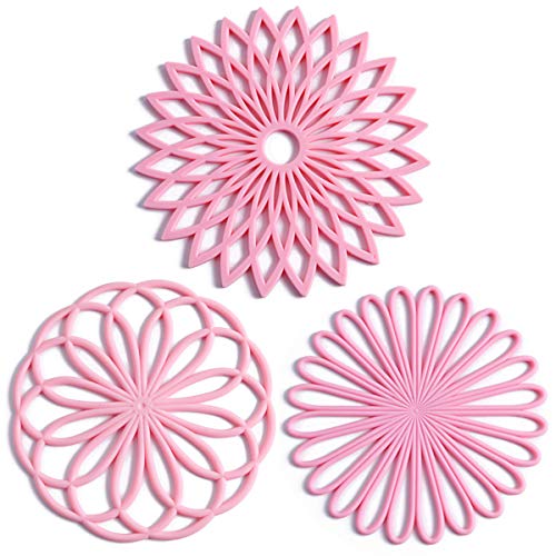 3er Set Silikon Untersetzer Matte - Hot Pot Holder Hot Pads für Tisch & Arbeitsplatte - Untersetzer für heiße Gerichte - rutschfest & hitzebeständig Moderne Küche Hot Pads für Töpfe & Pfannen - Pink von colinda