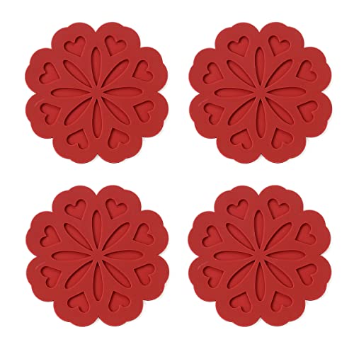 6er Set Silikon Untersetzer Matte - Hot Pot Holder Pads für Tisch & Arbeitsplatte heiße Gerichte Rutschfest Hitzebeständig Moderne Küche Töpfe Pfannen, Merlot Red von colinda