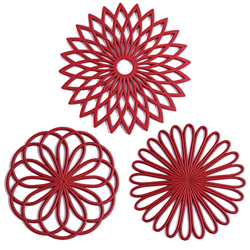 Set mit 3 Silikon-Untersetzern – Hot Pot Holder Pads für Tisch & Arbeitsplatte Untersetzer heiße Gerichte rutschfest und hitzebeständig Moderne Küche Töpfe Pfannen, Merlot Red von colinda