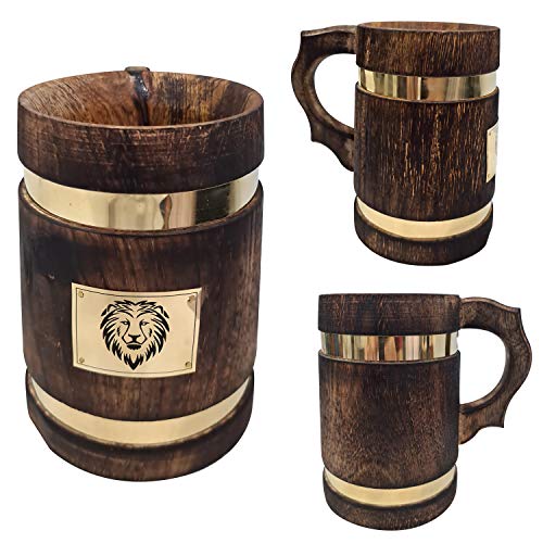 Holz-Bierkrug mit Löwen-Logo, Metallschnalle, Bierkrug Holz-Bierkrug mit Löwen-Logo, Metallschnalle, Bierkrug von collectiblesBuy