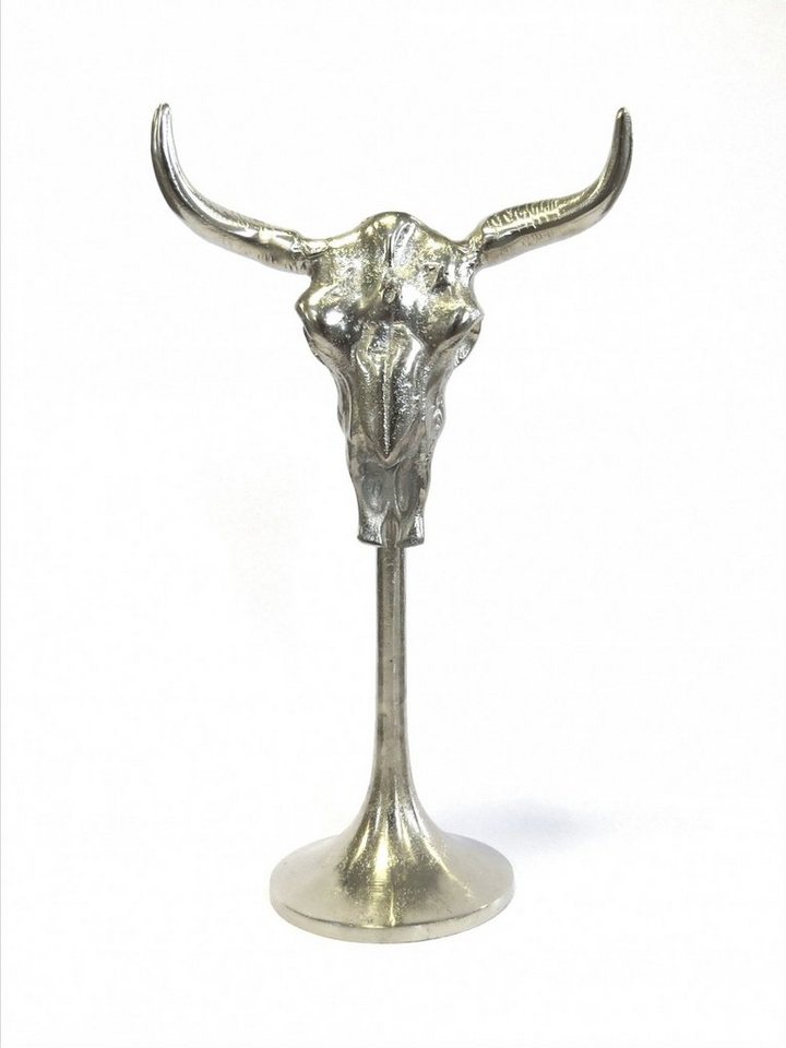 colmore Dekofigur Stier Schädel Bullen Kopf Standfigur Skulptur Metall Silber 43 cm von colmore