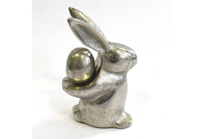 colmore Dekoobjekt Deko Hase mit Ei Metall Silber Modern Colmore Ostern Tisch Deko 16 cm (2, 2 St) von colmore