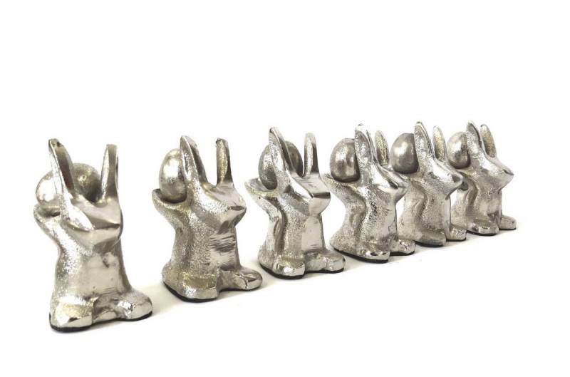 colmore Osterhase 6er Set Hasen mit losem Ei Silber Metall Retro Stil 8 cm, 6er Set von colmore