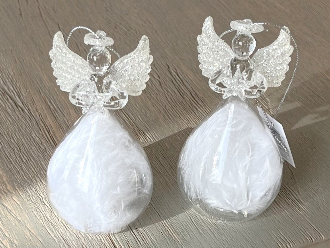 colmore Weihnachtsfigur Hänger Weihnachtsbaum Engel Weiß Feder 2er Set 10 cm, mit Feder von colmore