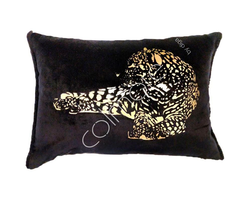 colmore Zierkissen Kissen Zier Deko Sofa Schwarz Gold Samt Tiger 50x35 cm Länglich, Tigermotiv von colmore