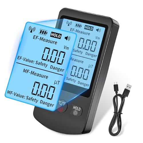 Digitales EMF-Messgerät, 3-in-1-EF/MF/Temperatur Strahlungsdetektor Messgerät über USB Wiederaufladbare Geisterjagd Magnetfelderkennung für Zuhause, Büro, Schlafzimmer, Hotel, Familie, Freunde von color tree