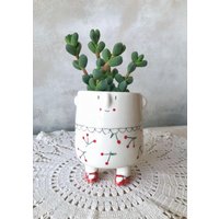 Frau Kirsche Topf Handgefertigter Keramik-Pflanztopf -Blumentopf Mit Fröhlichem Gesicht, Lustiges Geschenk Für Pflanzenliebhaber von colorincolorado