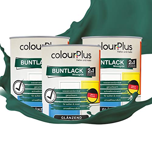 colourPlus 2in1 Buntlack Glänzend (2,5L Moosgrün/Grün RAL 6005) – Wetterfeste Holzfarbe Holzlack & Küchenmöbellack. Getrocknet auch für Kinderspielzeug. Für Innen & Außen von colourPlus Farbe und mehr