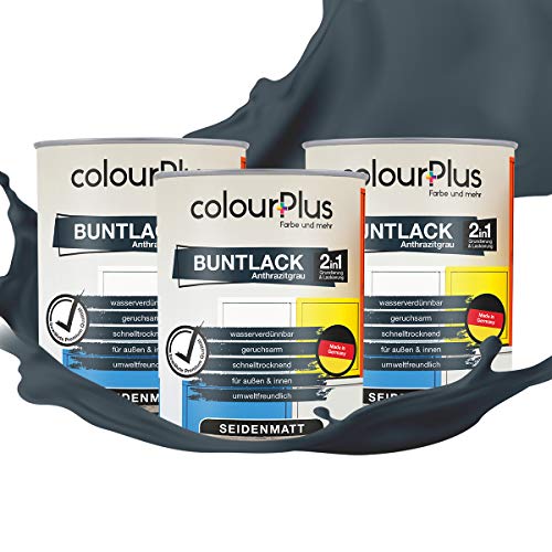 colourPlus 2in1 Buntlack Seidenmatt (2,25L Anthrazitgrau / Dunkel Grau RAL 7016) – Holzfarbe Holzlack Küchenmöbellack. Getrocknet auch für Kinderspielzeug. Schnelltrocknend, Für Innen Außen von colourPlus Farbe und mehr