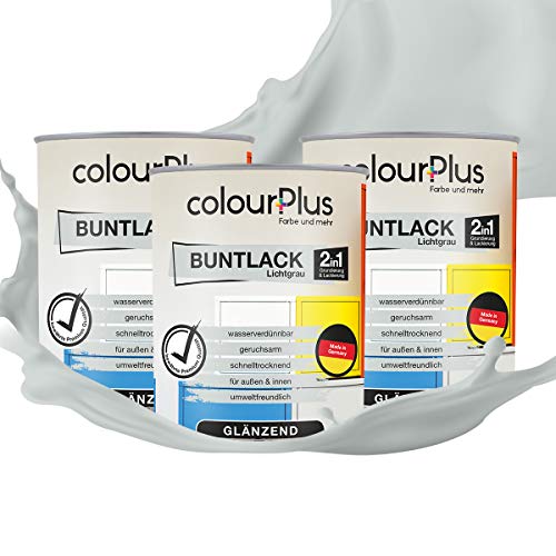 colourPlus 2in1 Buntlack Glänzend (2,5L Lichtgrau / Grau RAL 7035) – Wetterfeste Holzfarbe Holzlack & Küchenmöbellack. Getrocknet auch für Kinderspielzeug. Für Innen & Außen von colourPlus Farbe und mehr