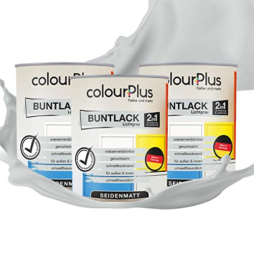 colourPlus 2in1 Buntlack Seidenmatt (2,25L Lichtgrau / Grau RAL 7035) – Wetterfeste Holzfarbe Holzlack Küchenmöbellack. Getrocknet auch für Kinderspielzeug. Schnelltrocknend, Für Innen Außen von colourPlus Farbe und mehr