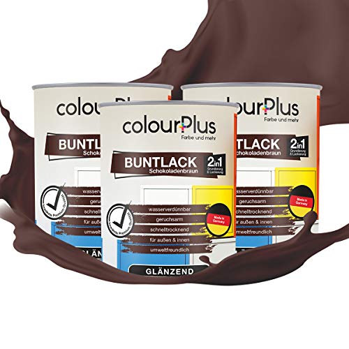 colourPlus 2in1 Buntlack Glänzend (2,5L Schokoladenbraun / Braun RAL 8017) – Wetterfeste Holzfarbe Holzlack & Küchenmöbellack. Getrocknet auch für Kinderspielzeug. Für Innen & Außen von colourPlus Farbe und mehr