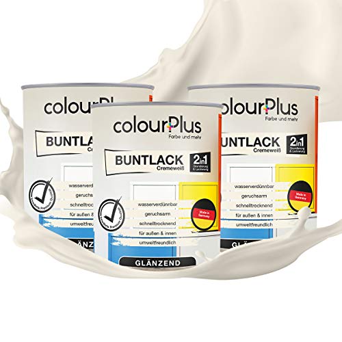 colourPlus 2in1 Buntlack Glänzend (2,5L Cremeweiß / Hell Beige RAL 9001) – Wetterfeste Holzfarbe Holzlack & Küchenmöbellack. Getrocknet auch für Kinderspielzeug. Für Innen & Außen von colourPlus Farbe und mehr