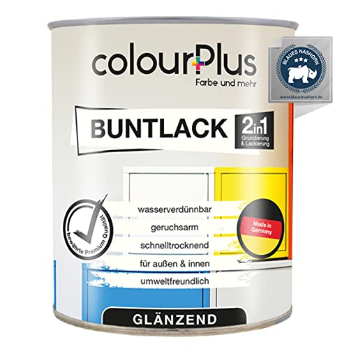 colourPlus 2in1 Buntlack Glänzend (750ml Hellelfenbein/Beige RAL 1015) – Wetterfeste Holzfarbe Holzlack & Küchenmöbellack. Getrocknet auch für Kinderspielzeug. Für Innen & Außen von colourPlus Farbe und mehr