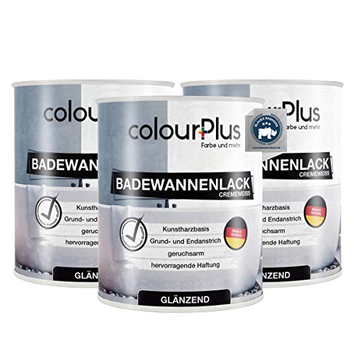 colourPlus® Badewannenlack (3x750ml, Cremeweiß) 1K - glänzender Badewannenlack weiß - Lack für Badewanne - Emaille Farbe - Badewannen Farbe - Made in Germany von colourPlus Farbe und mehr