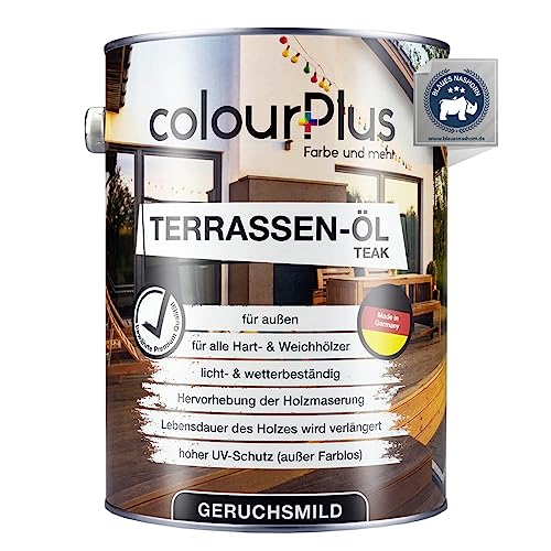 ColourPlus Terrassen-Öl 2,5 L Teak | Schützt und Pflegt Alle Holzarten | Effektiver UV- und Wetter-Schutz | Ideal für Gartenmöbel und Terrassendielen | Bangkirai, Teak, Douglasie von colourPlus Farbe und mehr