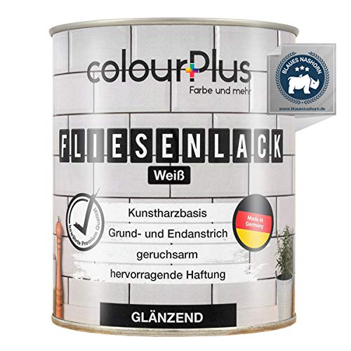 colourPlus® Fliesenlack (750ml, Weiß) glänzender 1K Fliesenlack Weiß strapazierfähig - einfach Fliesen streichen - Made in Germany von colourPlus Farbe und mehr