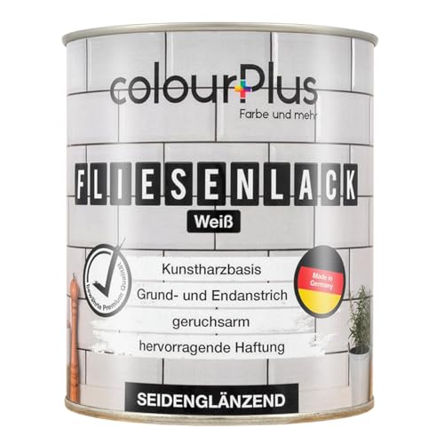 colourPlus® Fliesenlack (750ml, Weiß) seidenglänzender 1K Fliesenlack Weiß strapazierfähig - einfach Fliesen streichen - Made in Germany von colourPlus Farbe und mehr