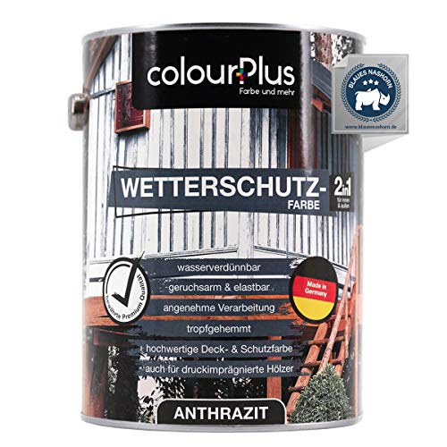 colourPlus® Wetterschutzfarbe 2,5L Anthrazit seidenglänzend - langzeitwetterbeständige Holzschutzfarbe aussen - farbbeständige Holzfarbe Anthrazit - Made in Germany von colourPlus Farbe und mehr