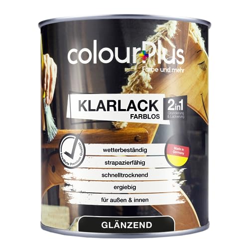 colourPlus 2 in 1 Klarlack 750ml glänzend - Hochwertiger Holzlack für innen und außen, UV- und wetterbeständig, optimaler Schutz und Veredelung für Holz. Spielzeugsicher von colourPlus Farbe und mehr