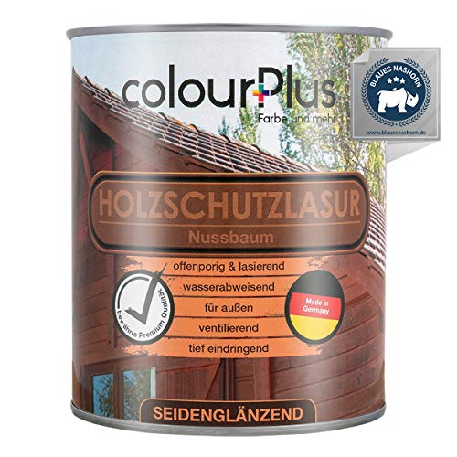 ColourPlus Holzschutzlasur Außen 750ml - Nussbaum - Wetterfeste Holz Lasur für aussen. Mit UV-Schutz. Ideal für Gartenmöbel & Zäune. Professioneller Außenschutz gegen Feuchtigkeit & Sonne. von colourPlus Farbe und mehr