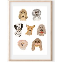 Hunde Portraits, Süße Illustration, Poster, Kinderzimmer Druck, Geschenk Für Hundeliebhaber von colourinadesign